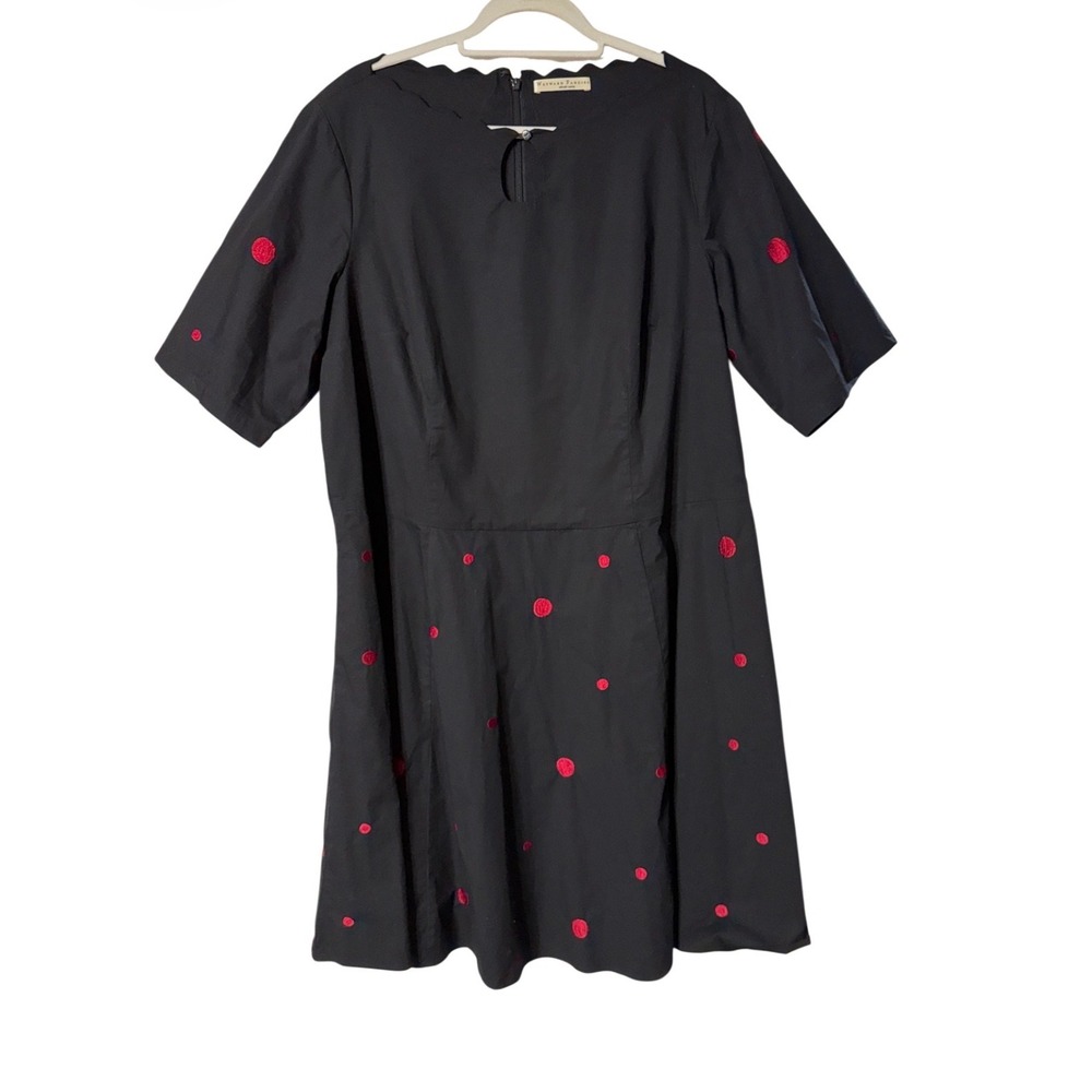 Wayward‎ Fancies eShakti Black Red Embroidered Polka Dot Scalloped Neck Dress